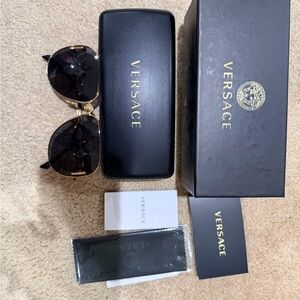 Versace Gold and Black Aviator Sunglasses